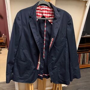 Thom Browne Dark Blue Men's Jacket with Red Accents